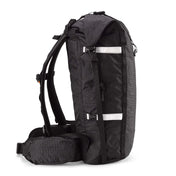 Right side view of Hyperlite Mountain Gear's Porter 40 Pack in Black showing hip belt and straps