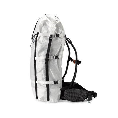 Left side view of Hyperlite Mountain Gear's Porter 70 Pack in White